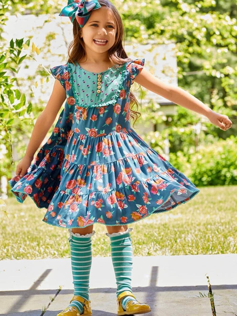 Matilda Jane Student Leader Ruffle Tiered Dress with Rose Print NWT Size 8